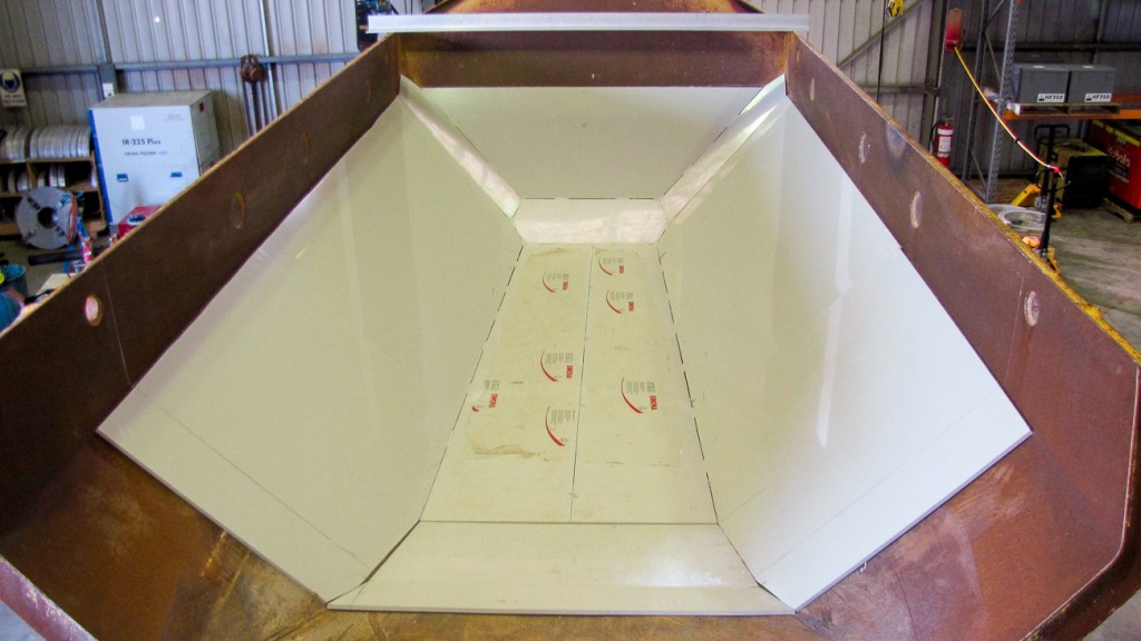 Sheet polypropylene cut to size to fit into the tipper tray of the mining truck.