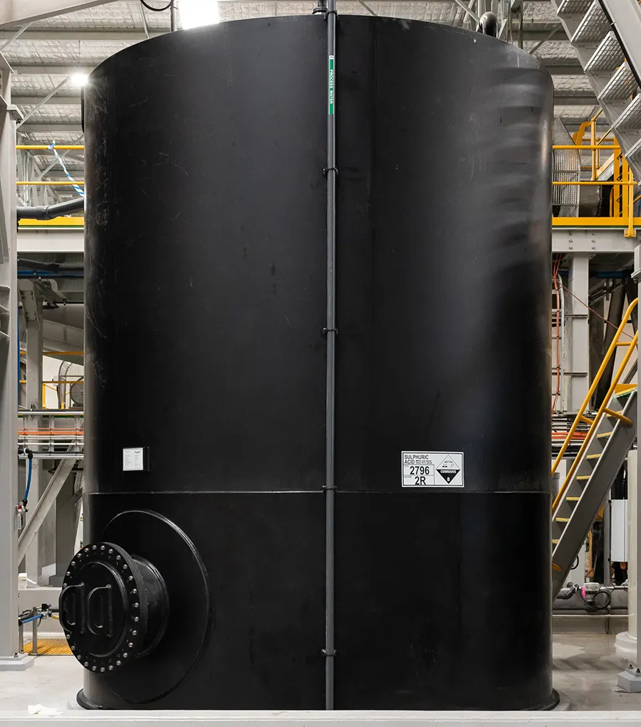Fusion HDPE Tank at a battery recycling plant in WA