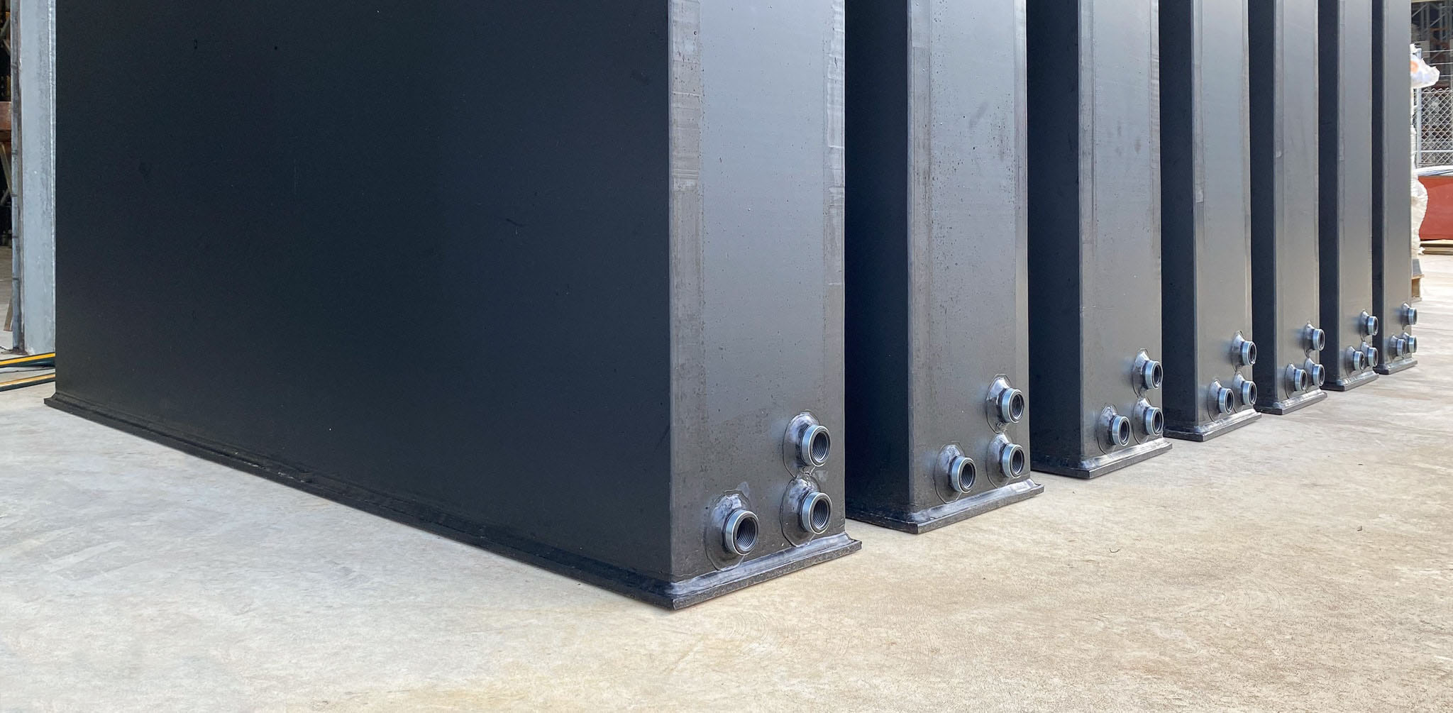 Rectangular tank bottom showing the reinforced fittings