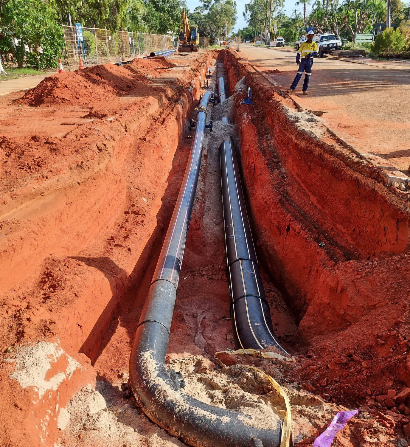 HDPE SDR11 sewer pipeline being installed underground in Broome