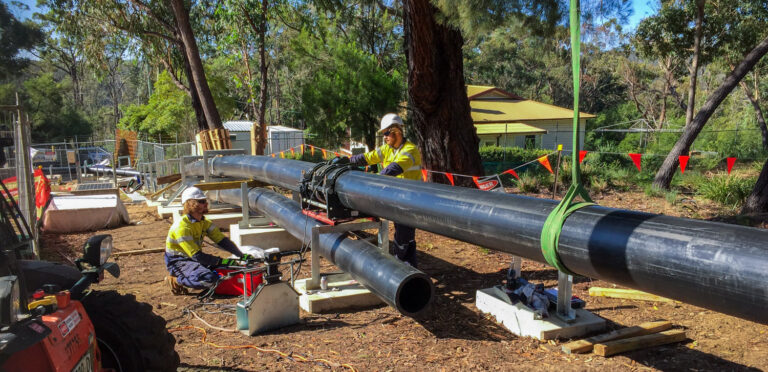 Gravity fed raw water line butt welding at Nepean Water Filtration Plant