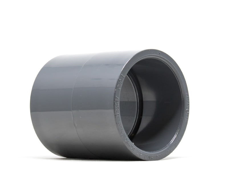 product photo of a UPVC Schedule 80 equal coupling on a white background