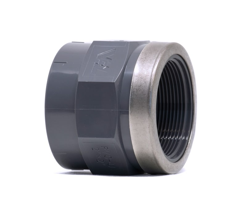 Product photo of a UPVC Threaded Adaptor Socket x Reinforced F-BSP on a white background