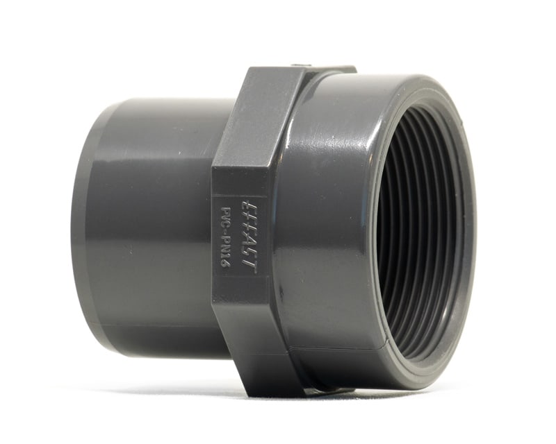 Product photo of a UPVC Threaded Adaptor Spigot x F-BSP on a white background