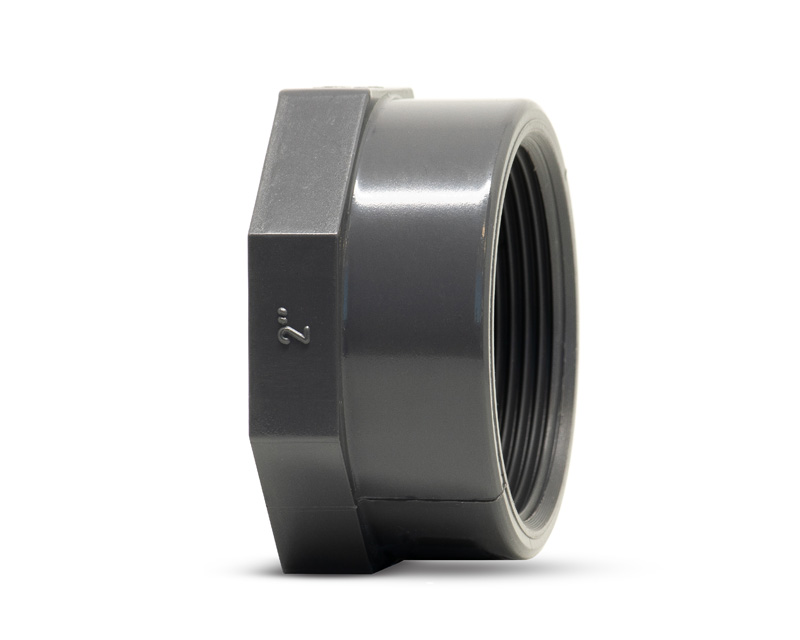 Product photo of a UPVC British Standard Cap with F-BSP end on a white background