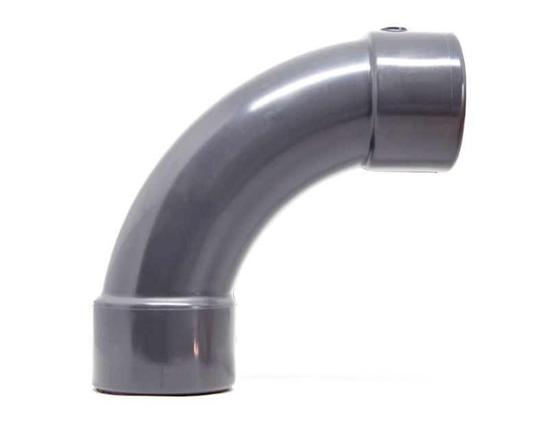 Photo of a PVC 90° Bend British Standard with socket ends on a white background