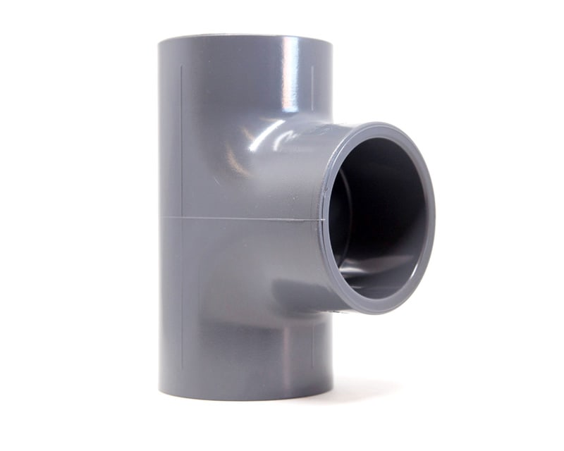 Photo of a UPVC Tee 90° British Standard on a white background