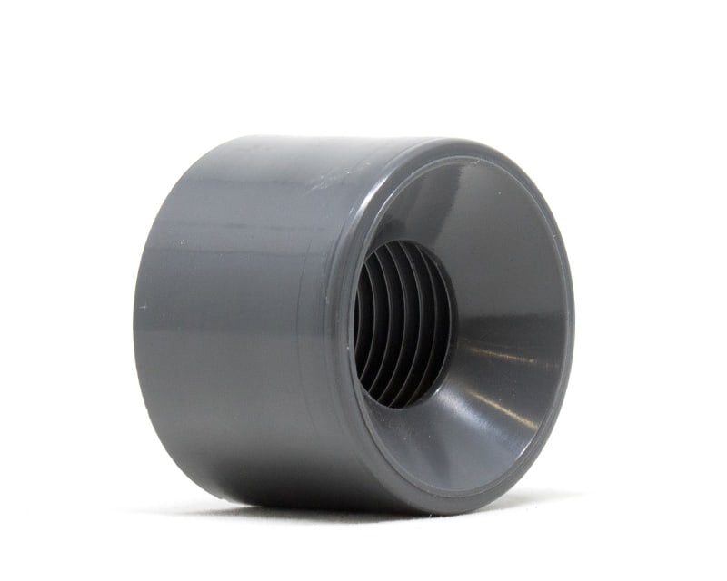 Product photo of a UPVC Adaptor Bush converting spigot to F-BSP on a white background